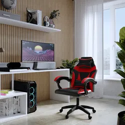 Poltrona da gaming girevole in similpelle nero e rosso con poggiatesta - Task