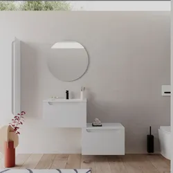 Mobile bagno sospeso 60 cm bianco opaco con cassettone e lavabo integrato con specchio - Sleek