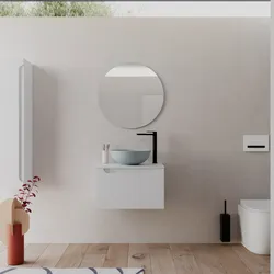 Mobile bagno sospeso 60 cm bianco opaco con top e specchio - Sleek