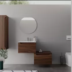 Mobile bagno sospeso 60 cm rovere deciso con cassettone e lavabo integrato con specchio - Sleek