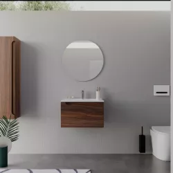 Mobile bagno sospeso 60 cm rovere deciso con lavabo integrato e specchio - Sleek