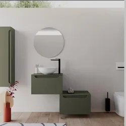 Mobile bagno sospeso 60 cm verde cemento con cassettone e top con specchio - Sleek