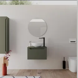 Mobile bagno sospeso 60 cm verde cemento con top e specchio - Sleek