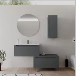 Mobile bagno sospeso 80 cm antracite con cassettone e lavabo integrato con specchio - Sleek