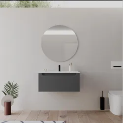 Mobile bagno sospeso 80 cm antracite con lavabo integrato e specchio - Sleek