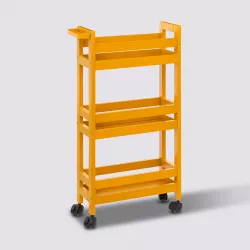 Carrello salvaspazio 75h cm in legno senape con ruote e 3 ripiani - Matilde