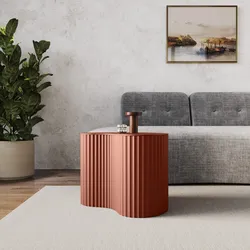 Tavolino 34x50 cm in legno cannettato terracotta - Newport