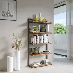 Libreria 80x160h cm con 5 ripiani rovere e struttura in metallo nero - Percival