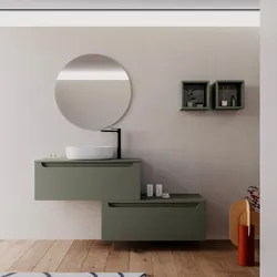 Mobile bagno sospeso 90 cm verde cemento con cassettone e top con specchio - Sleek