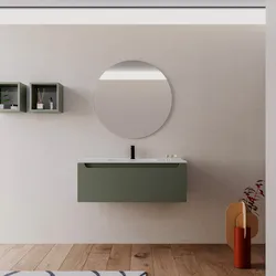 Mobile bagno sospeso 90 cm verde cemento con lavabo integrato e specchio - Sleek