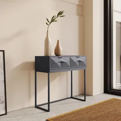 Consolle 90x85h cm in legno di mango grigio nebbia con 2 cassetti - Lumya
