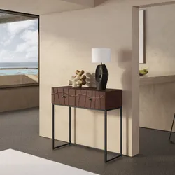 Consolle 90x86h cm in legno di mango noce e metallo nero con 2 cassetti - Hyperion
