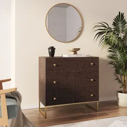 Cassettiera 75x75h cm in legno di mango cannettato e metallo con 3 cassetti - Lysandra
