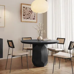 Tavolo rotondo 120 cm in legno di mango grigio nebbia con base geometrica - Lumya
