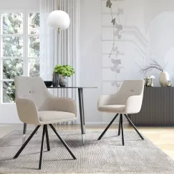 Set 2 poltrone in tessuto intrecciato beige con struttura a trespolo in metallo nero - Coraline