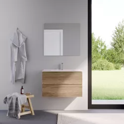 Mobile bagno sospeso 70 cm due cassetti rovere trento con lavabo e specchio- Tambo