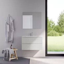 Mobile bagno sospeso 80 cm due cassetti bianco ostuni con lavabo e specchio- Tambo