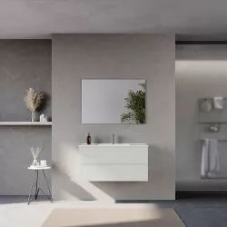 Mobile bagno sospeso 100 cm due cassetti bianco ostuni con lavabo e specchio- Tambo