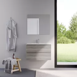 Mobile bagno sospeso 70 cm due cassetti cenere con lavabo e specchio- Tambo