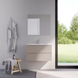 Mobile bagno sospeso 90 cm due cassetti tortora colorado con lavabo e specchio- Tambo