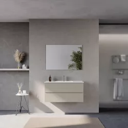 Mobile bagno sospeso 100 cm due cassetti grigio arizona con lavabo e specchio- Tambo