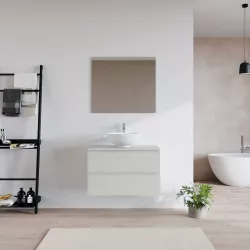 Mobile bagno portalavabo sospeso 90 cm due cassetti bianco ostuni con specchio - Tambo