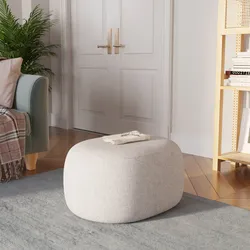 Pouf ovale 60x33h cm in tessuto effetto maglia beige - Graziana