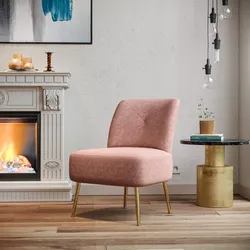 Poltrona in ciniglia rosa antico con gambe in metallo oro - Finas