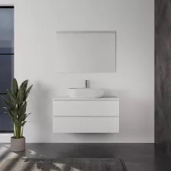 Mobile bagno portalavabo sospeso 120 cm due cassetti bianco ostuni con specchio - Tambo