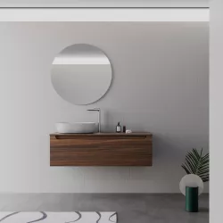 Mobile bagno sospeso 120 cm rovere deciso sx con top e specchio - Sleek