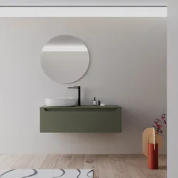 Mobile bagno sospeso 120 cm verde cemento sx con top e specchio - Sleek