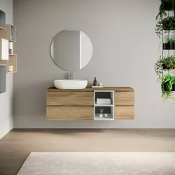 Mobile bagno portalavabo sospeso 140 cm due cassetti con vano bianco ostuni e modulo rovere trento - Tambo