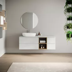 Mobile bagno portalavabo sospeso 140 cm due cassetti con vano rovere trento e modulo bianco ostuni - Tambo