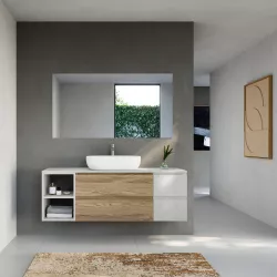 Mobile bagno portalavabo sospeso 140 cm due cassetti rovere trento con vano e modulo bianco ostuni - Tambo