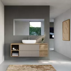 Mobile bagno portalavabo sospeso 140 cm due cassetti grigio arizona con vano e modulo rovere trento - Tambo