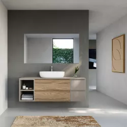 Mobile bagno portalavabo sospeso 140 cm due cassetti rovere trento con vano e modulo grigio arizona - Tambo