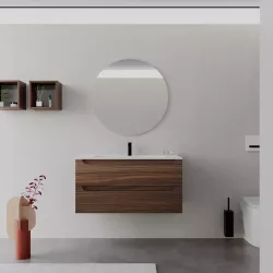 Mobile bagno sospeso 100 cm rovere deciso con lavabo integrato e specchio - Sleek Plus