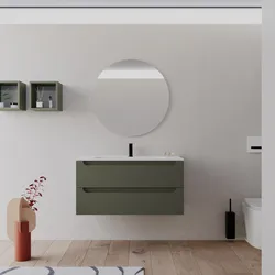 Mobile bagno sospeso 100 cm verde cemento con lavabo integrato e specchio - Sleek Plus