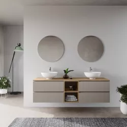 Mobile bagno portalavabo sospeso 195 cm quattro cassetti grigio arizona con vano rovere trento e specchio - Tambo