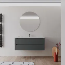 Mobile bagno sospeso 120 cm antracite con lavabo integrato e specchio - Sleek Plus