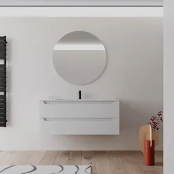 Mobile bagno sospeso 120 cm bianco opaco con lavabo integrato e specchio - Sleek Plus