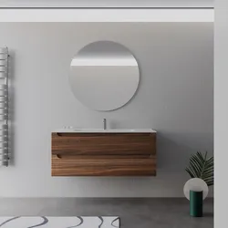 Mobile bagno sospeso 120 cm rovere deciso con lavabo integrato e specchio - Sleek Plus