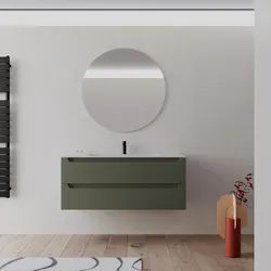 Mobile bagno sospeso 120 cm verde cemento con lavabo integrato e specchio - Sleek Plus