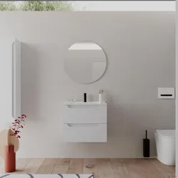 Mobile bagno sospeso 60 cm bianco opaco con lavabo integrato e specchio - Sleek Plus