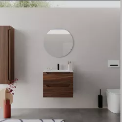 Mobile bagno sospeso 60 cm rovere deciso con lavabo integrato e specchio - Sleek Plus