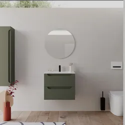 Mobile bagno sospeso 60 cm verde cemento con lavabo integrato e specchio - Sleek Plus