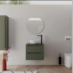 Mobile bagno sospeso 60 cm verde cemento con top e specchio - Sleek Plus