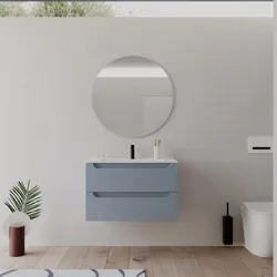 Mobile bagno sospeso 80 cm carta da zucchero con lavabo integrato e specchio - Sleek Plus