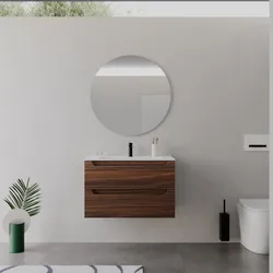 Mobile bagno sospeso 80 cm rovere deciso con lavabo integrato e specchio - Sleek Plus