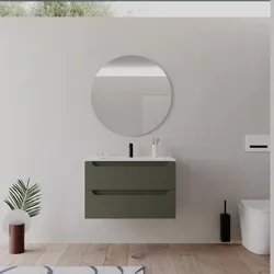 Mobile bagno sospeso 80 cm verde cemento con lavabo integrato e specchio - Sleek Plusk